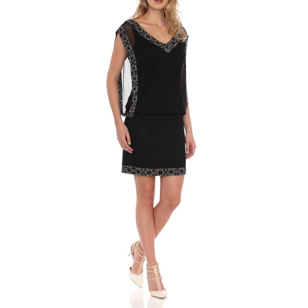 🌟J Laxmi || Black Drop Waist Beaded Cocktail Dress